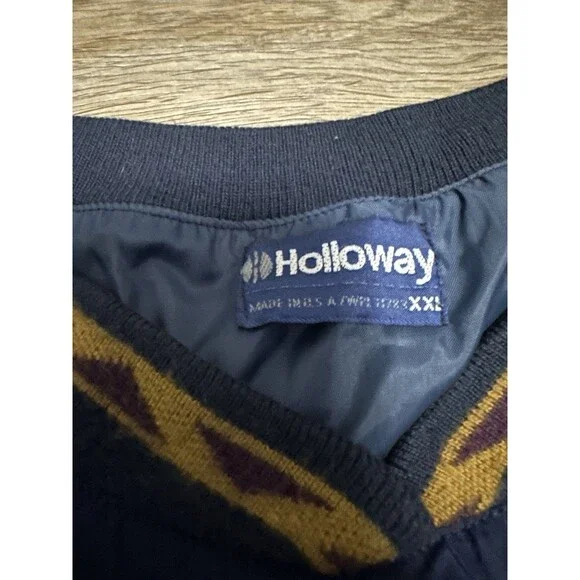 Vtg Holloway Jacket Mens XXL Blue Pullover Aztec Trim Water Resistant - Picture 4 of 7